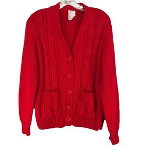 Vintage Red Cable Knit Cardigan ❤️ Womens L